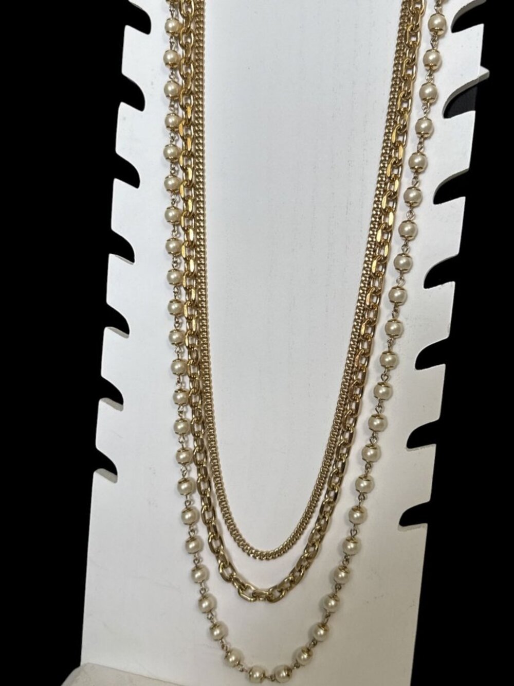 Ann Taylor 3 Strand Layered Gold Chain Faux Pearl Necklace Elegant Design 18"